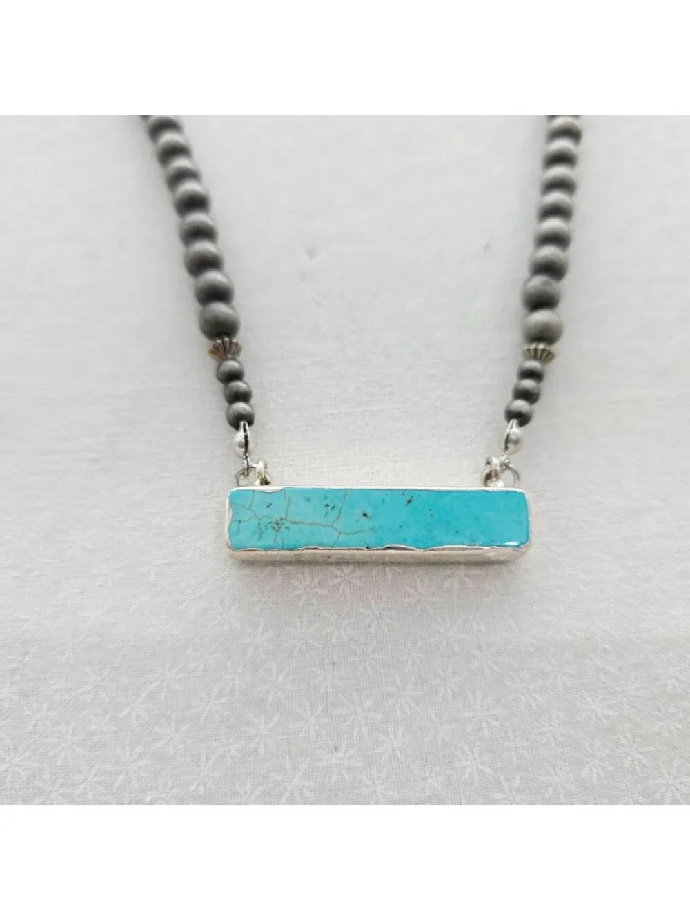 Women's Faux Navajo Pearl Turquoise Bar Necklace 18" - Picture 3 of 9